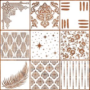 Wall Stencils for Painting 14" Large Wall Stencil Damask Stencil Fern Floral Stencils for Painting Large Pattern Reusable Star Templates for Room Wall Furniture Decor