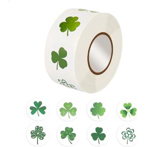500pcs St. Patricks Day Stickers, Green Shamrock/Clover Stickers Roll Self Adhesive St Patricks Day Decal Labels Decor Irish Saint Patricks Day Decorations Gifts for Party Craft Bags School