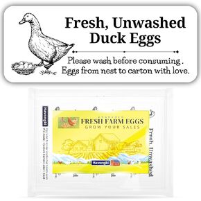 120 Duck Egg Carton Labels Stickers | White Farm Fresh Eggs | 4 6 12 15 18 30 48 50 Count - Basket Box Container Extra Organizer Farm Supplies, 66mm x 26mm