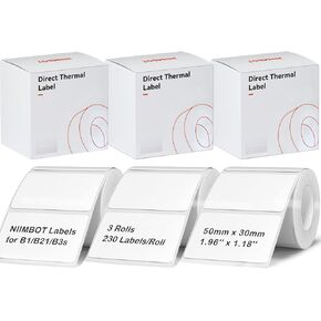 Labels for B1/B21/B3S Label Maker, (3 Rolls, 1.97'' x 1.18'' /50x30mm) Thermal Sticker Label, Waterproof, Oil-Proof and Tear-Proof Labels, Self-Adhesive Thermal Labels (White)