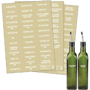 Talented Kitchen 114 White Oils, Vinegars & Liquids Label System: 114 Names of Oils, Vinegars, Sauces Syrups & Blank Labels. Clear Sticker, White Font. Preprinted Stickers