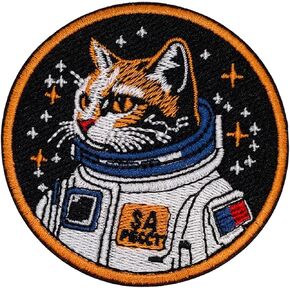 Space Explorer Cat Patch – 2.85 inches, Cool Astronaut Cat Iron On Patch – Embroidered Space Patches for Clothing