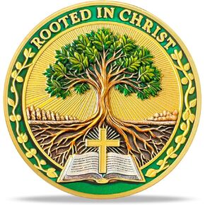 Growing in Faith Christian Challenge Coin | "Rooted in Christ" Religious Token & Medallions | Colossians 2:6-7 Bible Verses Chip for Study | Ideal Religious and Christian Gifts for Men & Women