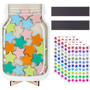 Reward Jar for Kids, Classroom Reward Jar with Wooden Base, Magnetic Classroom Behavior Management Tools Incentive Jar, Reward Jar for Home, Positive Behavior Reward Jars for Kids (Star)