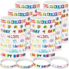 Cunno 30 Pcs Birthday Rubber Bracelets Colorful Silicone Stretch Wristbands Birthday Classroom Gifts for Kids Students Teacher Reward Back to School Birthday Party Favors Classroom Supplies (White)