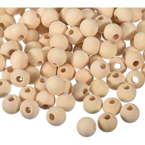 uxcell 100Pcs 15mm Natural Wood Spacer Beads, 4mm Large Hole Unfinished Round Wooden Beads for DIY Crafting, Jewelry Making Bracelets