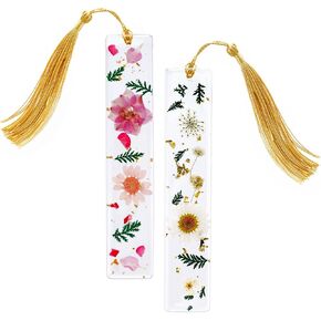 Hoyuwak 2 PCS مرجعية راتنج الزهرة المجفف المجفف مرجعية مرجعية للزهور المجفف يدويًا مضغوطًا مرجعية زهرية مرجعية مع شرابة للنساء طالبة القراءة عشاق القراءة in Kuwait