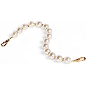 Pearls Beads Handle Bracelet Short Handbag Wallet Clutch Purses For Women Chain Replacement Straps With Lady Buckle Bag Accessories (Off White With Gold Clasp)