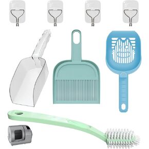 Premium Cat Litter Scooper kit – The Ultimate Solution for a Clean and Tidy Environment Include Plastic Cat Litter Shovel, cat Litter Scoop,Pickers, Handheld Dustpan, Broom,Cleaning Brush，Paste Hook