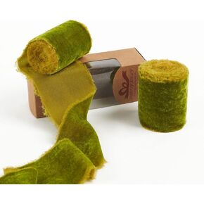 Pretty Jolly Moss Green Velvet Ribbon for Gift Wrapping 1 Inch Handmade Frayed Vintage Velvet Ribbon for Christmas Tree Fringe Ribbons for Crafts Flower Bouquet Wreaths Home Decor Hair Bow 6 Yds