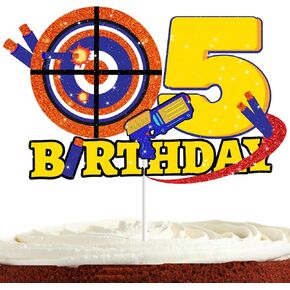 Dart Gun Cake Topper 5 for Boys Girls 5th Birthday Dart War Party Supplies Target Bullet Cake Decorations Target Gun Fifth Birthday Cake Decor Gun Theme Party Supplies