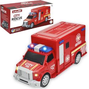 Fire Truck Toy for 3-8 Year Old Boys Girls, LED Music Electric Universal Wheel Fire Truck Toys, Toddlers and Kids Fire Truck Toys Gifts, Red, CDDZSW01