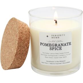 PERIPETI Home Pomegranate Spice Scented Candle, Classic Wick – 8.5oz Natural Soy Wax for Energizing Aromatherapy, Long-Lasting Burn