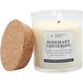PERIPETI Home Rosemary + Tangerine Scented Candle - Wooden Wick, 8.5oz Natural Soy Wax for Energizing Aromatherapy - Long-Lasting Citrus & Herbal Fragrance for Home or Spa