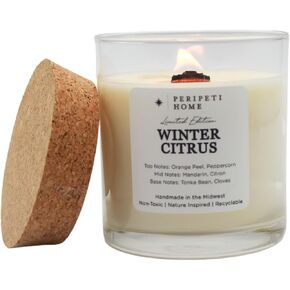 PERIPETI Home Winter Citrus Scented Candle, Classic Wick – 8.5oz Natural Soy Wax for Energizing Aromatherapy, Long-Lasting Burn