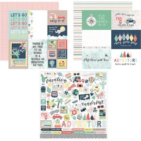 12x12 Travel Scrapbook Paper - Aesthetic Scrapbook Paper Travel Theme Cardstock, Cute Travel Stickers For Scrapbooking, Journal, Album, Planner - Decorative Travel Scrapbook Supplies Kit - 3 Items
