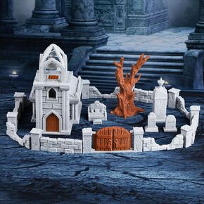 AUSPDICE DND Terrain-Cemetery Chapel RPG Terrain Set (37pcs) - Perfect for Dungeons & Dragons, Tabletop RPGs, and Fantasy Miniature Games - Halloween & Christmas Gift-314A Cemetery Chapel A