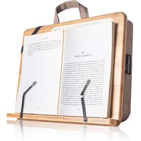 wishacc Book Stand for Reading in Bed, Bamboo Wood Lap Reading Holder with Page Paper Clips for Reading Hands Free, Portable Reading Shelf for Reading Cookbooks, Textbooks, Bibles in Bed/Sofa/Couch
