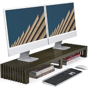 Dual Monitor Riser Stand, Farmhouse 39 inch Bamboo Desk Shelf for 2 Monitors (Natural)