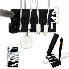 DeskBrick – Patented Non-Slip Steel-Weighted Desk Organizer & Cable Management Gadget, Versatile Cord, Phone & Accessory Holder for Office, Home & Desktop – Best Gift for Men. Black