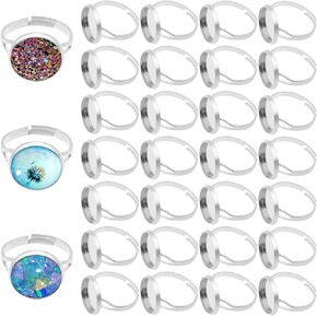 80Pcs Adjustable Blank Rings for Jewelry Making, 12mm Base Blank Rings Base Pad Adjustable Metal Flat Round Finger Ring Blanks Bezel Trays for DIY Crafts Jewelry Findings(8 Colors)