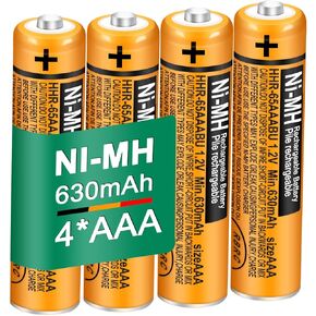 4 Pack HHR-65AAABU NI-MH Rechargeable Battery for Panasonic 1.2V 630mAh AAA Battery for Cordless Phones