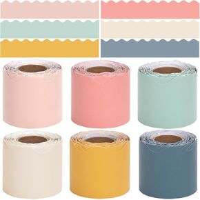 6 Rolls Classroom Bulletin Board Borders, 196.8 ft Colorful Die Cut Border Trim Scalloped Classroom Borders Decor for Back to School Chalkboard Whiteboard Decorations (Hippie Boho Color)