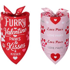 Valentines Dog Bandana, Holiday Large Dog Bandanas 2 Pack, Triangle Reversible Valentines Pet Bandanas,Love Kiss Print, Bandana for Large Dogs
