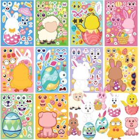50 Sheets Easter Stickers For Kids, Make Your Own Bunny Stickers For Toddlers, Easter Basket Stuffers Easter Gifts for Kids, Easter Crafts With 4 Tattoos For Easter Game Activities Easter Party Favors