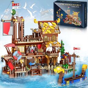 Viking Pirate Ship House Building Block for Boys age 12-14, Friend Medieval Viking Village Building Set with Dragon Head Ship, Architecture Building Block Gifts for Adult and Kids Age 12+, 1039Pcs