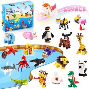 Party Favors for Kids 20 Pack Animals Building Blocks Set,Goodie Bags Stuffers for Kids Birthday Party Favor Return Gifts Valentines Day Easter Classroom Prizes