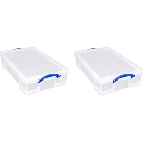 Really Useful Box 33 Liter Storage Container with Snap Lid and Clip Lock Handle for Lidded Home Item Storage Bins, Stores 44 DVDs or 186 CDs, 3 Pack