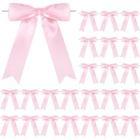 Riceshoot 24 Pcs Satin Ribbon Twist Tie Bows 5x7'' Large Decorating Ribbon Gift Bows Christmas for Gift Wrapping Champagne Bottle Cake Treat Bag Wedding Birthday Party(Pink)