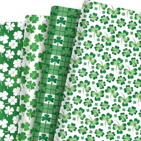 12 ورقة ورقة التغليف يوم القديس باتريك ، 20 × 27 في شامروك البرسيم plaids الأنماط ورقة لف غلة لزخارف القديس باتريك ديكور غلاف الهدية