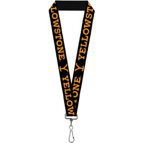Paramount Network Lanyard, Yellowstone Text and Y Logo Weathered Black Orange, Elastic