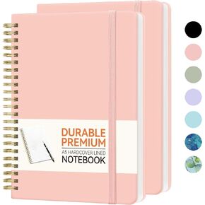 Forvencer 2 Pack Lined Spiral Journal Notebook for Women & Men, Hardcover College Ruled Notebooks for Work & Note Taking, 100GSM Thick Paper, A5 note book with Contents for School Office, Pink