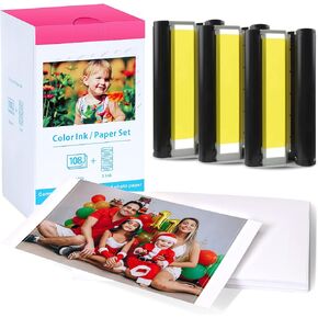 Wonfoucs Compatible for Canon Selphy CP1300 CP1500 Ink and Paper, KP-108IN KP108 3 Color Ink Cartridges and 108 Sheets 4x6 Photo Paper for Selphy CP1200 CP1000 CP910 CP900 CP810 CP760 CP770 CP780