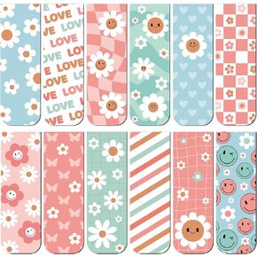 Lincia 60 Pcs Groovy Floral Magnetic Bookmarks for Women Preppy Flower Magnet Bookmarkers Cute Boho Daisy Gift Set for Women Book Lovers