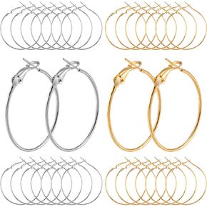 32pcs Hoop Earrings Findings, Hypoallergenic Round Earring Loop, Open Beading Earrings Accessories Jewelry Making DIY Crafts 20mm- Gold & Silver