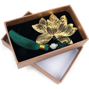 Alnicov Metal Bookmark with Tassels,Golden Brass Lotus Bookmark, for Book Lovers Reader or Librarian