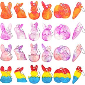 48 Pack Easter Pop dget Toys Keychain Basket Stuffers Eggs Bunny Carrot 4 Colors Push Bubble Sensory Squeeze Popper Stress Relief Party Favor Gifts for Kids