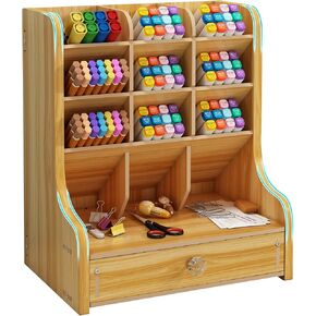 Marbrasse Pen Organizer for Desk ， حامل القلم الخشبي الخشبي المحدث مع المنظم الثابت للمكتب ، تخزين منظم الإمداد الفني للمستلزمات المكتبية المنزلية (أسود)