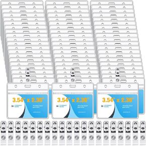 300 Sets Clip on Name Tag Clear Name Badge with Clip Waterproof PVC ID Badge Holder Transparent Name Tag Holder with Resealable Zipper Seal and Metal Badge for Teacher Worker
