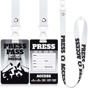 Outus Press Party Pass Kits Novelty ID Badge, Prop Costume Lanyard Label Tag for Press Party Costume Reporter Cosplay Birthday Favors