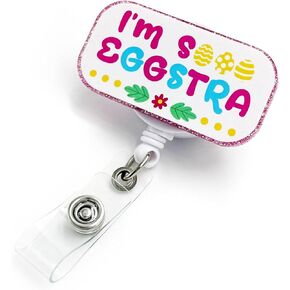 Easter Badge Reel Retractable Bunny Rabbit Acrylic Badge Holder Nurse Name Badge Accessory for Medical Nursing Teacher Students Office
