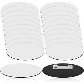 XunYee 20 Pcs Blank Name Tags Pins 1.5 x 3 Inch Plastic Oval Name Badge Holder with Clips DIY Engraved Custom ID Badge for Teacher Employee Office Workers