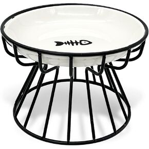 BNOSDM 2 Pcs Raised Cat Food Bowls, Shallow Ceramic Cat Dishes with Metal Stands Elevated Pet Feeder Dry/Wet Food for Indoor Kitten Kitty