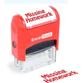 ExcelMark Missing Homework - Self-Inking Two-Color Rubber Teacher Stamp - Perfect for Grading Homework - Red and Blue Ink
