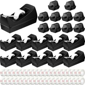 Yahenda 6 Pack Desktop Tape Dispenser Non Skid Base with Transparent Invisible Tape and Replacement Cores for Wrapping Home School Office Supplies
