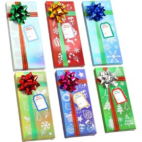 ceiba tree 24 PCS Christmas Gift Card Holder Boxes Money Holders for Cash 6.5X2.8 inch with Bows and Gift Name Stickers Holiday Xmas Small Mini Boxes
